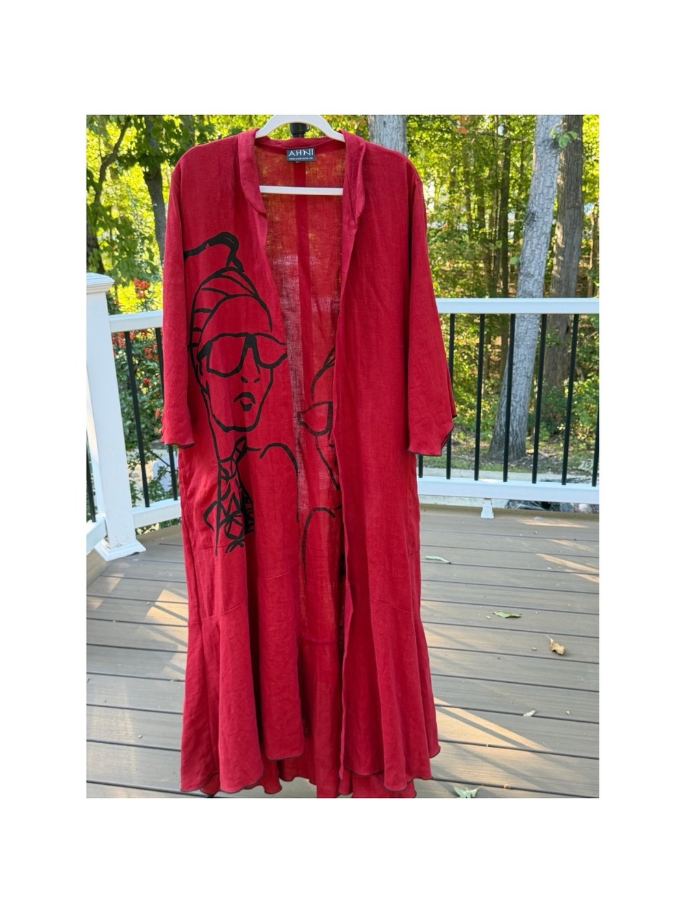 AHNI Red Long Open-Front Graphic Kimono - Sz. OS (EUC)